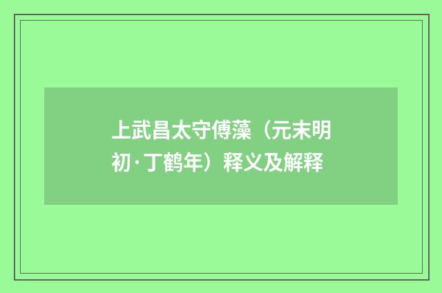 上武昌太守傅藻（元末明初·丁鹤年）释义及解释