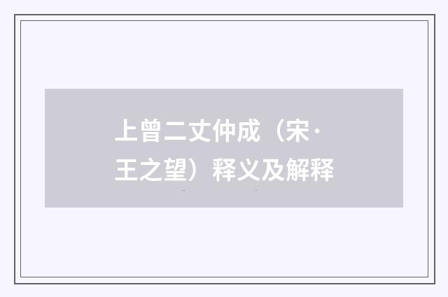 上曾二丈仲成（宋·王之望）释义及解释