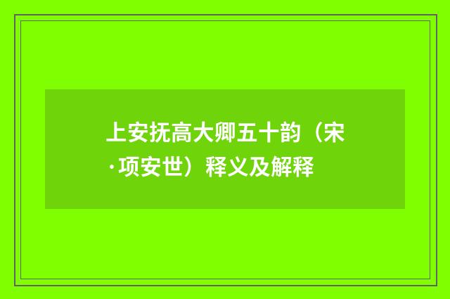 上安抚高大卿五十韵（宋·项安世）释义及解释