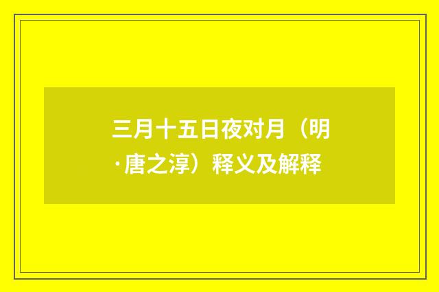 三月十五日夜对月（明·唐之淳）释义及解释