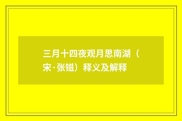三月十四夜观月思南湖（宋·张镃）释义及解释