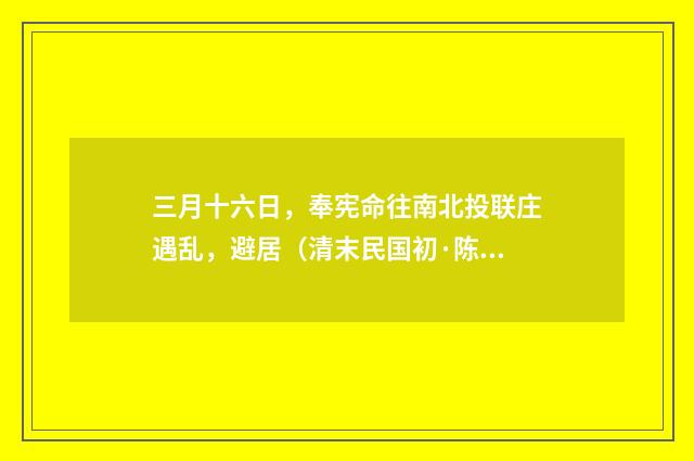 三月十六日，奉宪命往南北投联庄遇乱，避居（清末民国初·陈肇兴）释义及解释