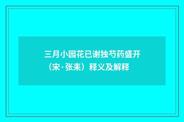 三月小园花已谢独芍药盛开（宋·张耒）释义及解释