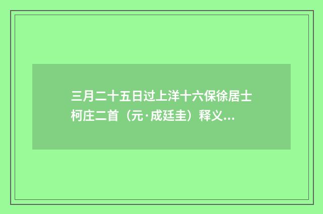 三月二十五日过上洋十六保徐居士柯庄二首（元·成廷圭）释义及解释