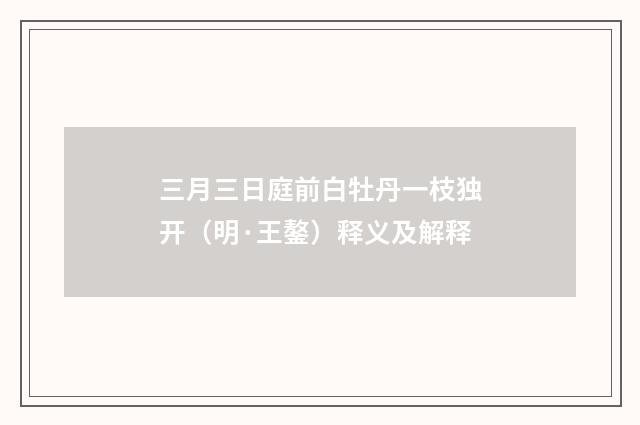 三月三日庭前白牡丹一枝独开（明·王鏊）释义及解释