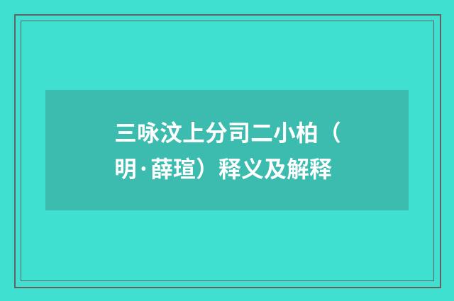 三咏汶上分司二小柏（明·薛瑄）释义及解释