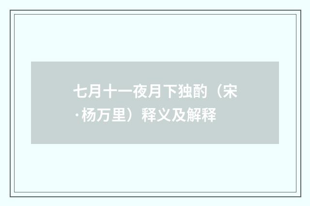 七月十一夜月下独酌（宋·杨万里）释义及解释