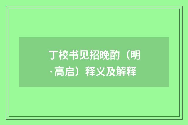 丁校书见招晚酌（明·高启）释义及解释