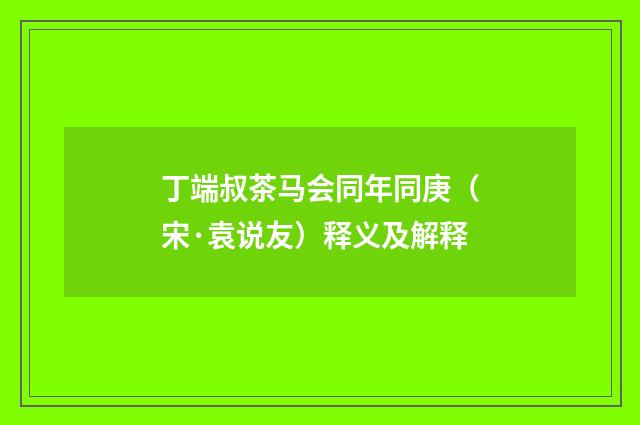 丁端叔茶马会同年同庚（宋·袁说友）释义及解释