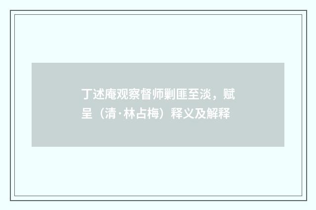 丁述庵观察督师剿匪至淡，赋呈（清·林占梅）释义及解释