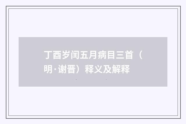 丁酉岁闰五月病目三首（明·谢晋）释义及解释