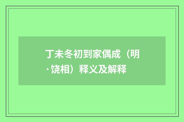 丁未冬初到家偶成（明·饶相）释义及解释
