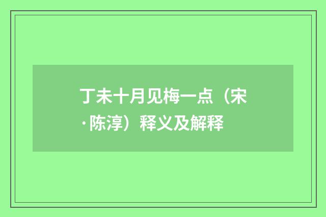 丁未十月见梅一点（宋·陈淳）释义及解释