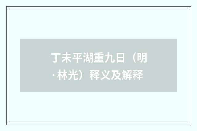 丁未平湖重九日（明·林光）释义及解释