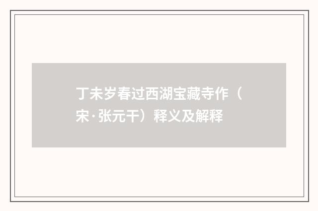 丁未岁春过西湖宝藏寺作（宋·张元干）释义及解释