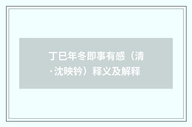 丁巳年冬即事有感（清·沈映钤）释义及解释