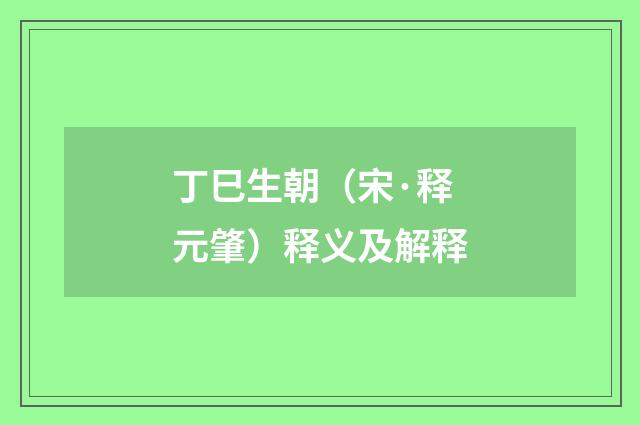 丁巳生朝（宋·释元肇）释义及解释