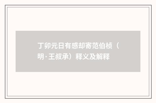 丁卯元日有感却寄范伯桢（明·王叔承）释义及解释