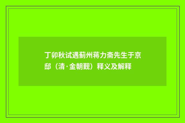 丁卯秋试遇蓟州蒋力斋先生于京邸（清·金朝觐）释义及解释