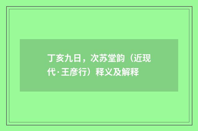 丁亥九日，次苏堂韵（近现代·王彦行）释义及解释