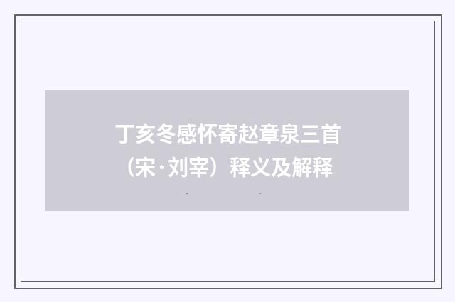 丁亥冬感怀寄赵章泉三首（宋·刘宰）释义及解释