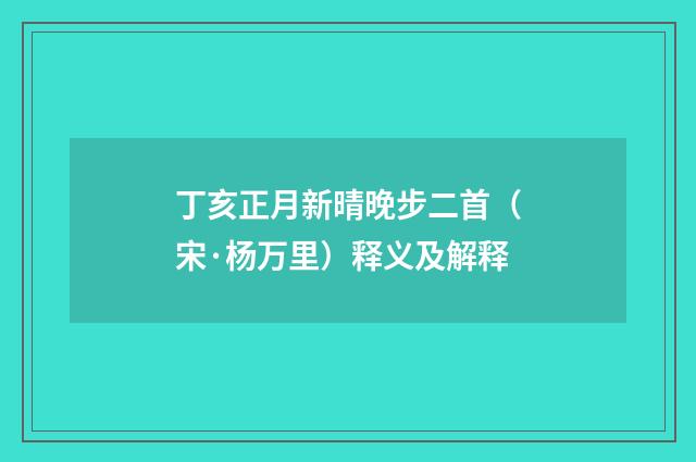 丁亥正月新晴晚步二首（宋·杨万里）释义及解释
