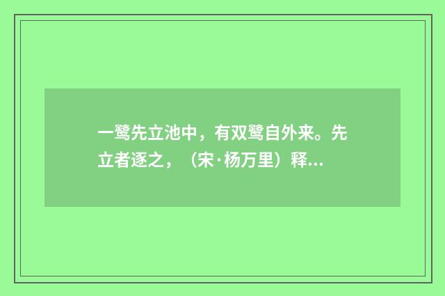 一鹭先立池中，有双鹭自外来。先立者逐之，（宋·杨万里）释义及解释