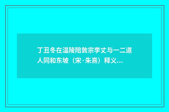 丁丑冬在温陵陪敦宗李丈与一二道人同和东坡（宋·朱熹）释义及解释
