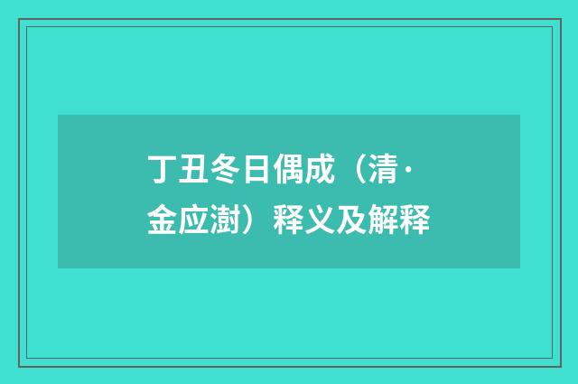 丁丑冬日偶成（清·金应澍）释义及解释