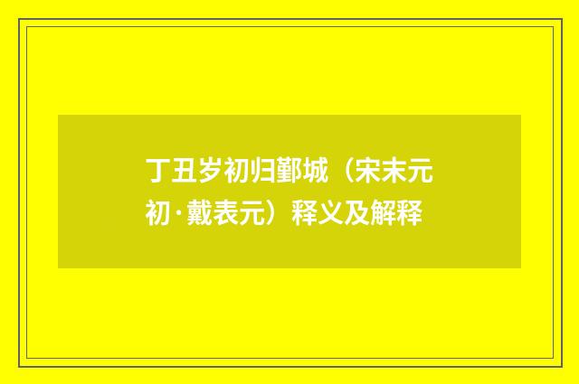 丁丑岁初归鄞城（宋末元初·戴表元）释义及解释