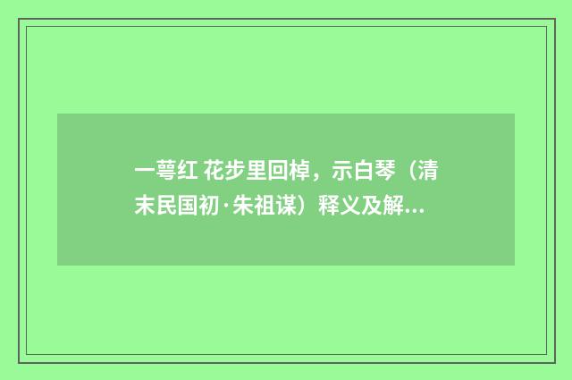 一萼红 花步里回棹，示白琴（清末民国初·朱祖谋）释义及解释