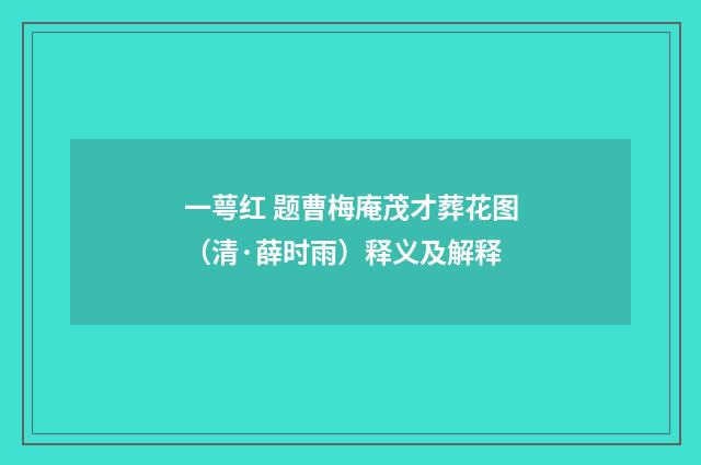 一萼红 题曹梅庵茂才葬花图（清·薛时雨）释义及解释