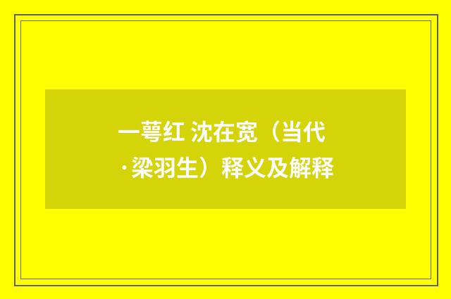 一萼红 沈在宽（当代·梁羽生）释义及解释