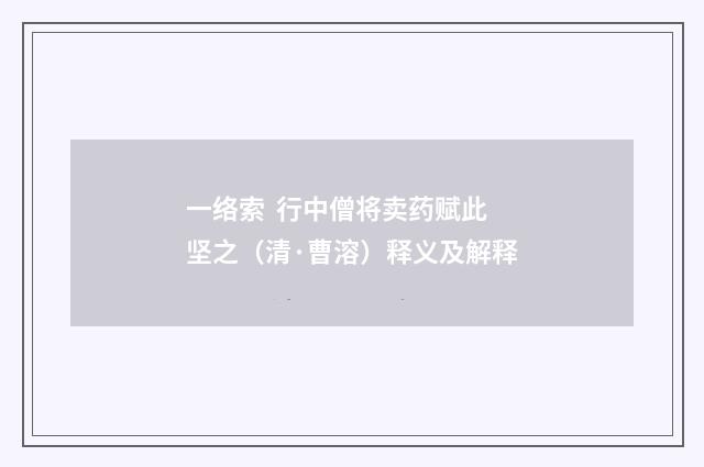 一络索 行中僧将卖药赋此坚之（清·曹溶）释义及解释