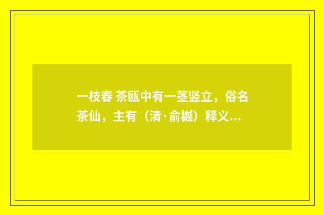 一枝春 茶瓯中有一茎竖立，俗名茶仙，主有（清·俞樾）释义及解释