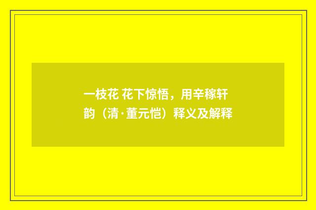 一枝花 花下惊悟，用辛稼轩韵（清·董元恺）释义及解释