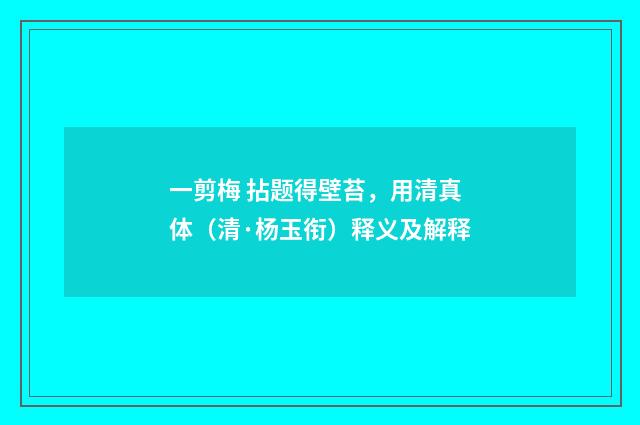 一剪梅 拈题得壁苔，用清真体（清·杨玉衔）释义及解释
