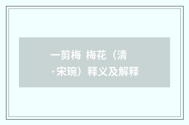 一剪梅 梅花（清·宋琬）释义及解释