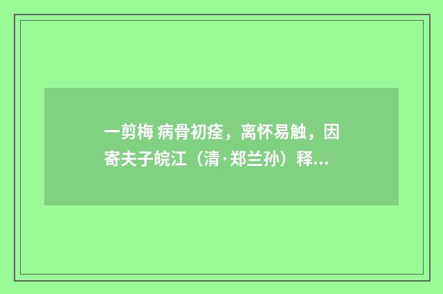 一剪梅 病骨初痊，离怀易触，因寄夫子皖江（清·郑兰孙）释义及解释