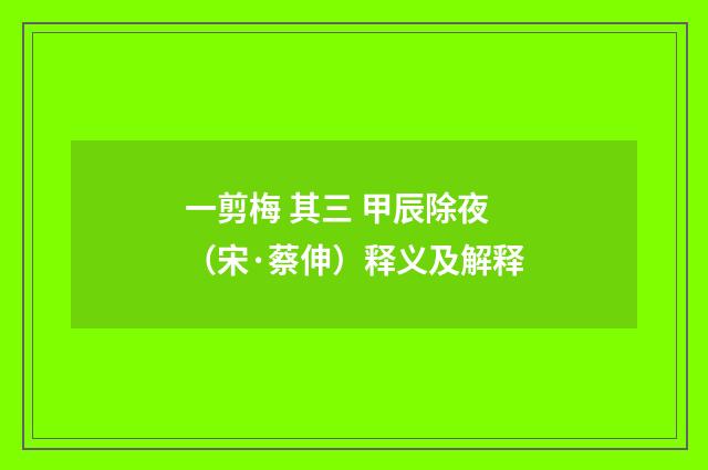 一剪梅 其三 甲辰除夜（宋·蔡伸）释义及解释