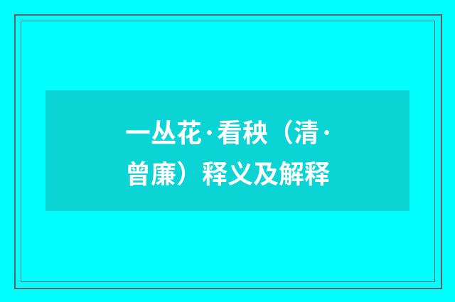 一丛花·看秧（清·曾廉）释义及解释