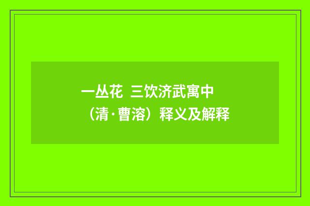 一丛花 三饮济武寓中（清·曹溶）释义及解释
