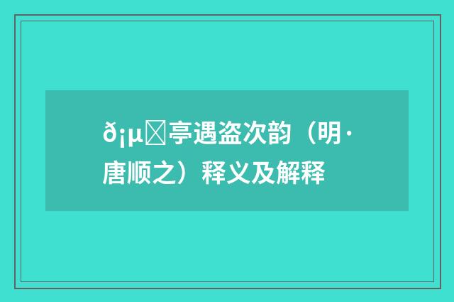 𡵒亭遇盗次韵（明·唐顺之）释义及解释