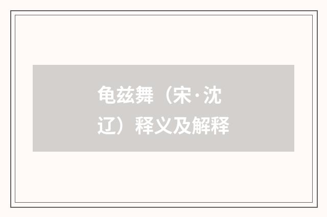 龟兹舞（宋·沈辽）释义及解释