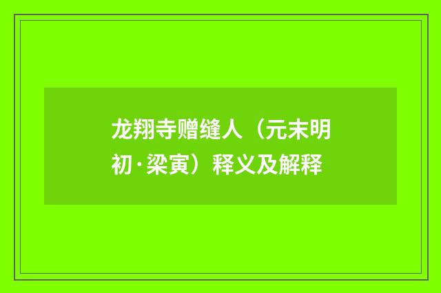 龙翔寺赠缝人（元末明初·梁寅）释义及解释