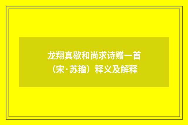 龙翔真歇和尚求诗赠一首（宋·苏籀）释义及解释