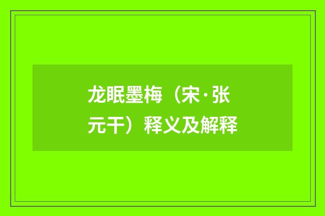 龙眠墨梅（宋·张元干）释义及解释