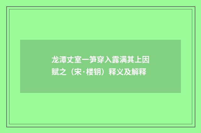 龙潭丈室一笋穿入露满其上因赋之（宋·楼钥）释义及解释