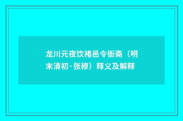 龙川元夜饮褚邑令衙斋（明末清初·张穆）释义及解释