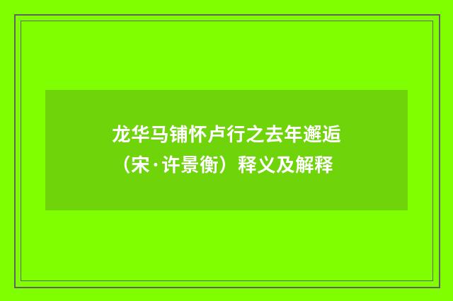 龙华马铺怀卢行之去年邂逅（宋·许景衡）释义及解释